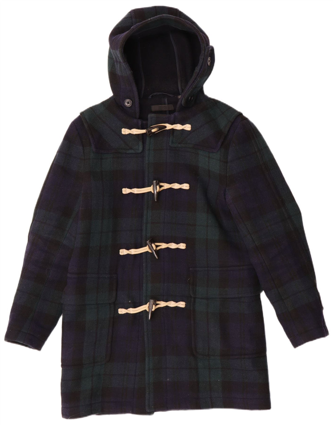 Uniqlo Duffle Coat à capuche pour homme UK 36 Petit carreaux bleu marine