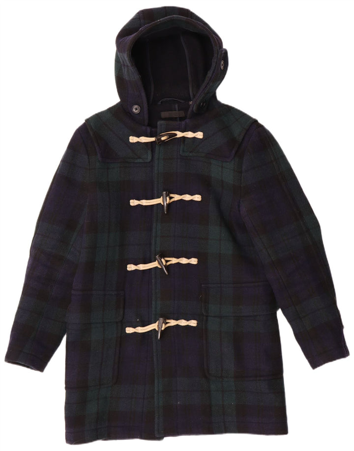 Uniqlo Duffle Coat à capuche pour homme UK 36 Petit carreaux bleu marine