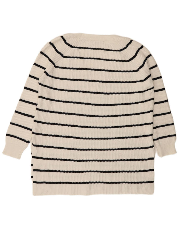 Marks & Spencer Pull col en V pour femme UK 14 Medium Blanc rayé