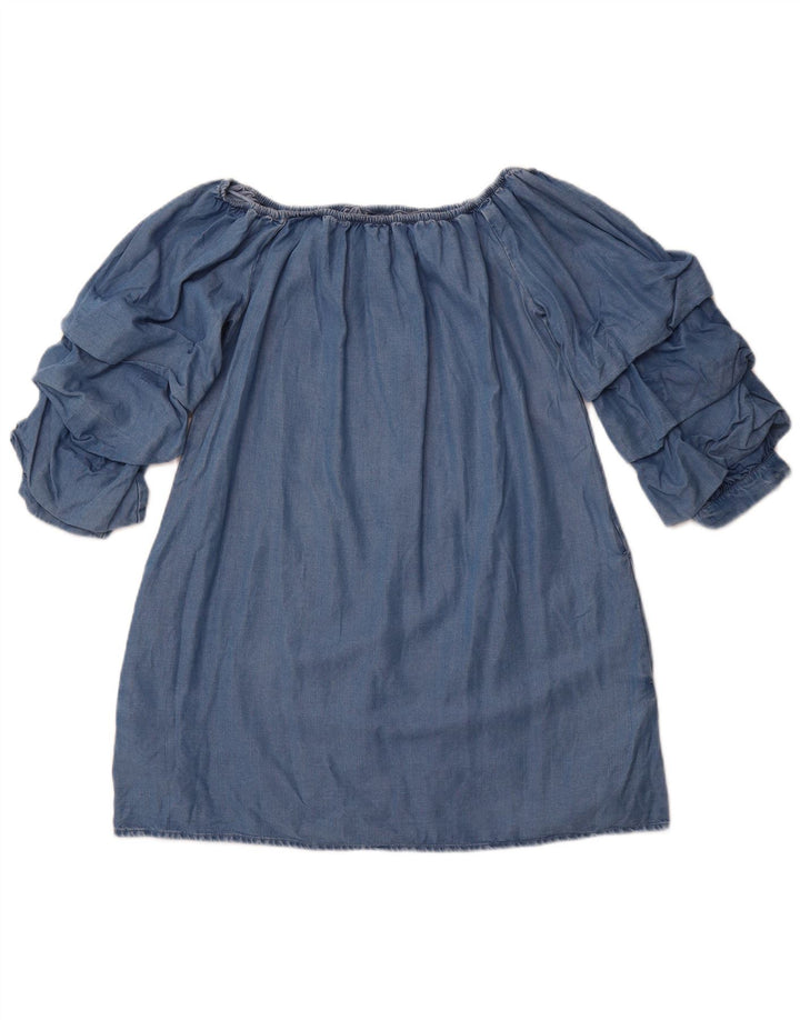 ZARA Femme Haut à Manches 3/4 Épaules Dénudées UK 12 Bleu Moyen