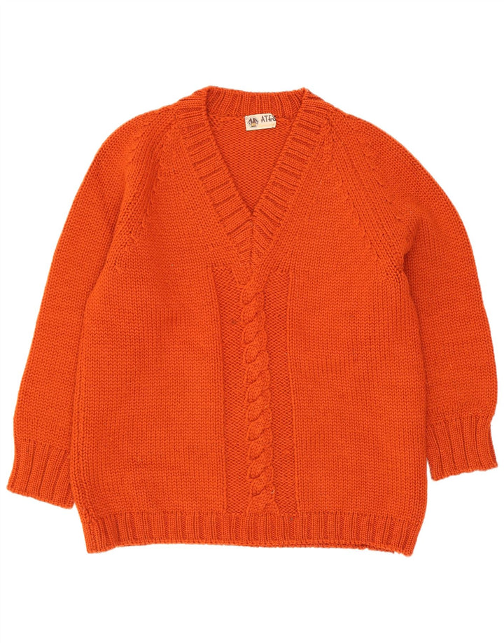 vintage Femme V-Col Jumper Pull UK 14 Rouge Moyen