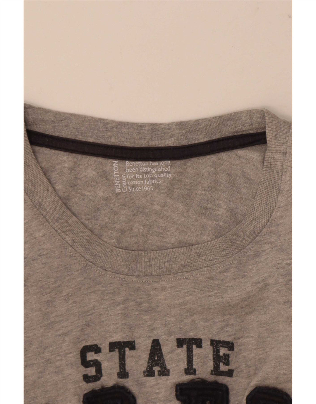 Benetton Homme T-Shirt Graphique Haut Large Gris Moucheté Coton