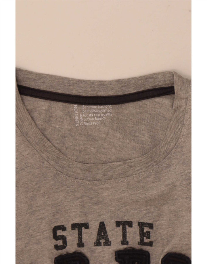 Benetton Homme T-Shirt Graphique Haut Large Gris Moucheté Coton