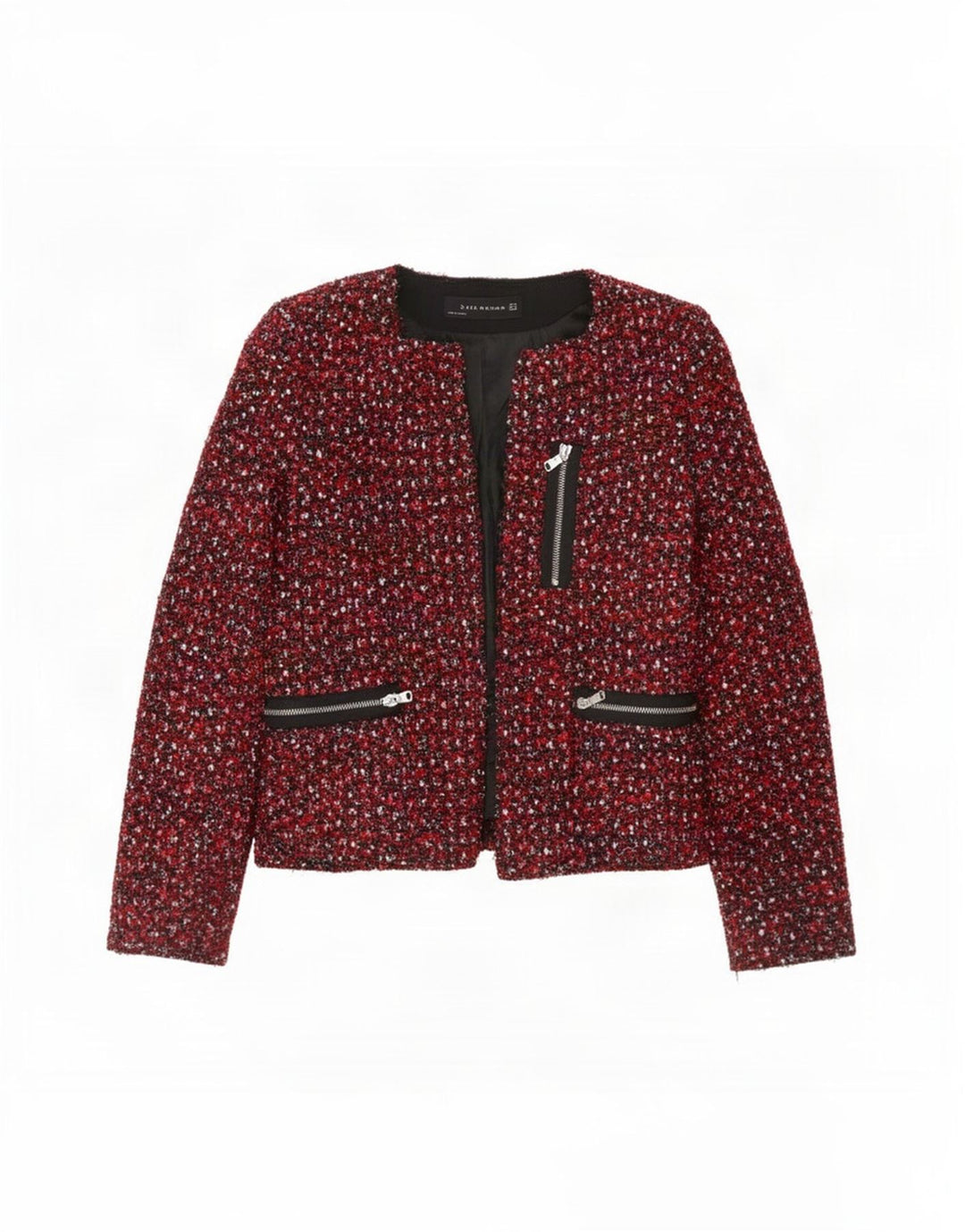 Zara Womens Open Blazer Veste UK 12 Moyen Rouge Moucheté