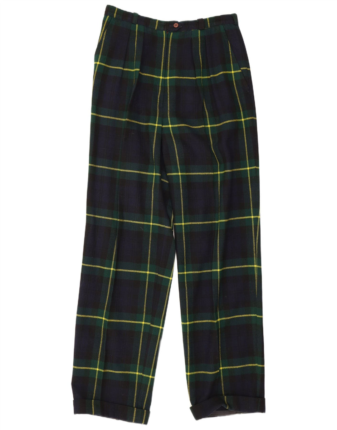 Pantalon de costume vintage femme chevillé W28 L29 laine à carreaux bleu marine