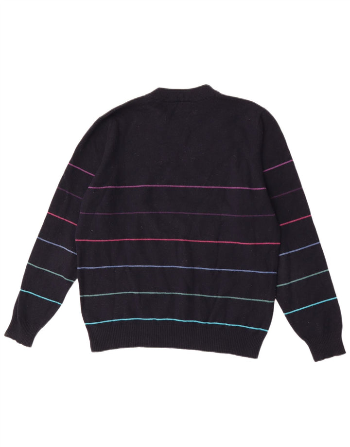 Lacoste Mens Crew Neck Jumper Sweater Taille 3 Petit Bleu Marine Rayé