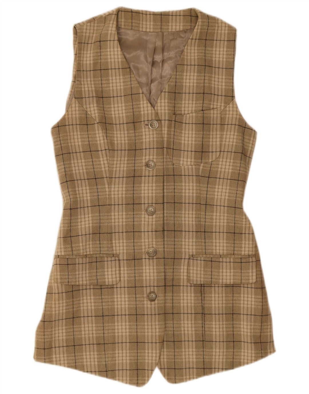 Stefanel Gilet long pour femme IT 42 en coton à carreaux vert moyen