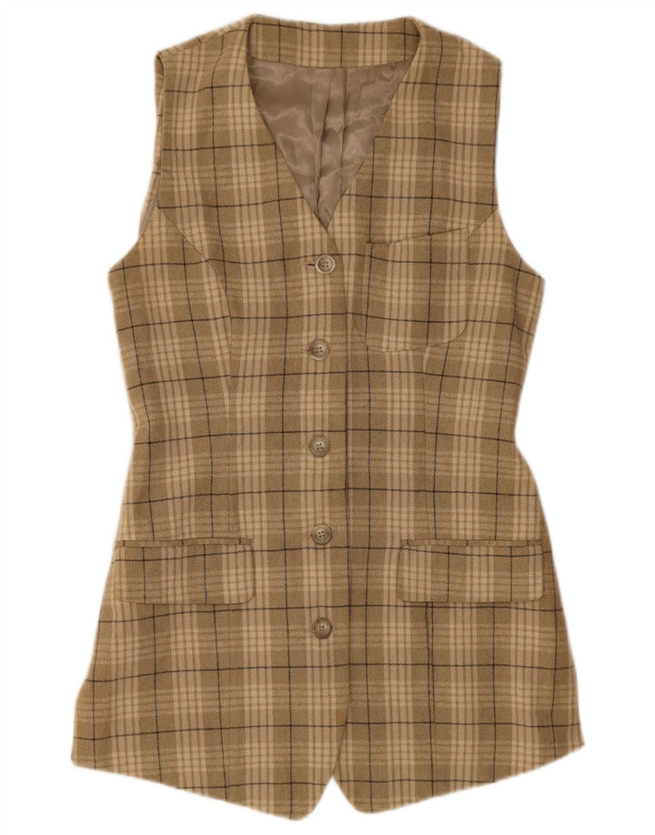 Stefanel Gilet long pour femme IT 42 en coton à carreaux vert moyen