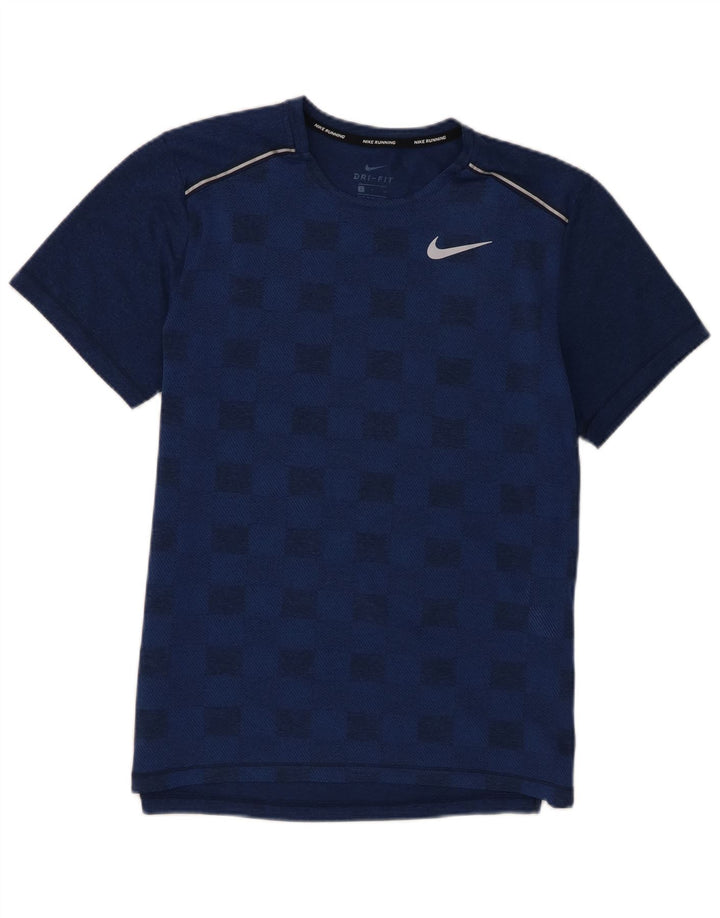 Nike Hommes Dri Fit T-Shirt Haut Petit Bleu Marine Géométrique Polyester
