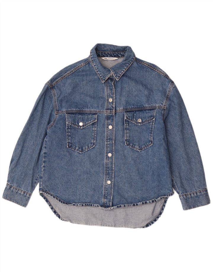 Zara Femme Chemise En Jean Oversize Asymétrique UK 18 XL Bleu