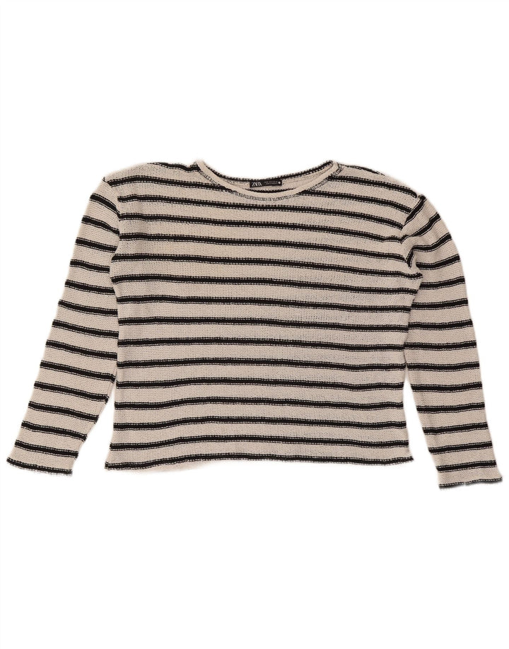 Zara Womens Oversize Crop Top UK 10 Petit Blanc Rayé
