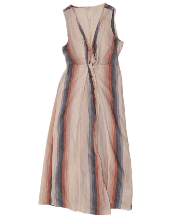 O'Neill Robe longue sans manches pour femme UK 10 Petite viscose rayée blanche