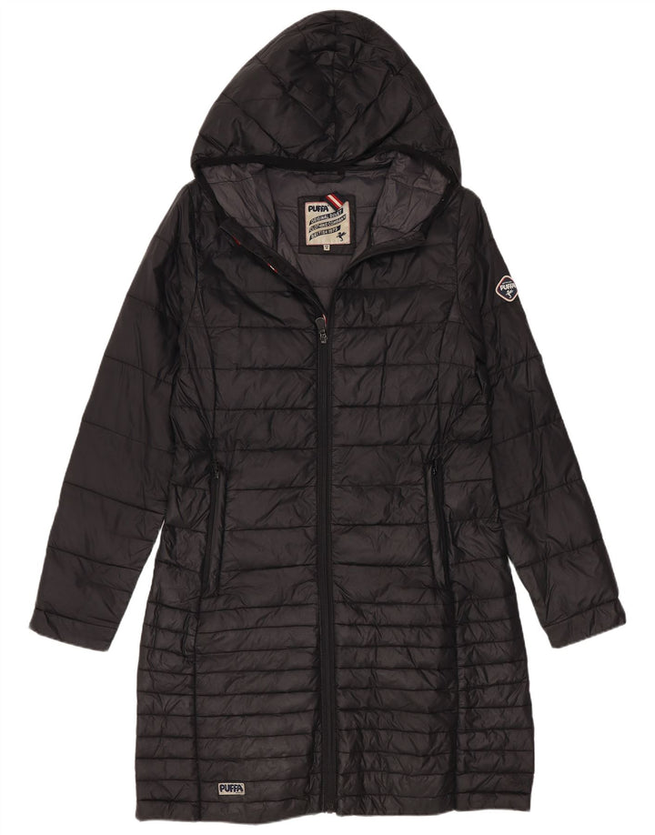 Puffa Manteau rembourré à capuche pour femme UK 8 Small Noir Nylon