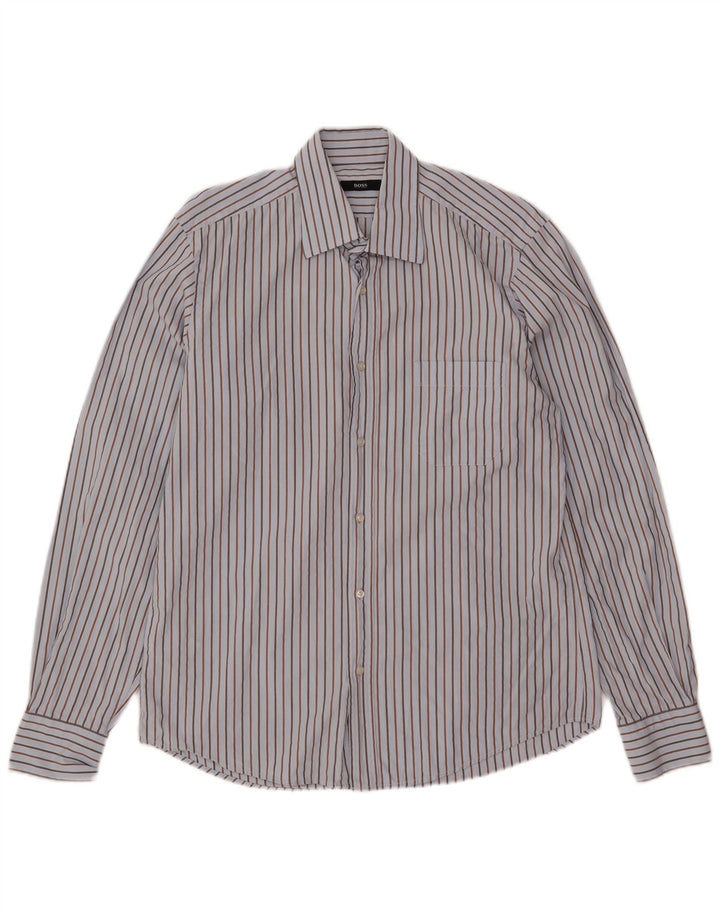 Hugo Boss Chemise Homme Taille 40 15 3/4 Coton Rayé Bleu Moyen