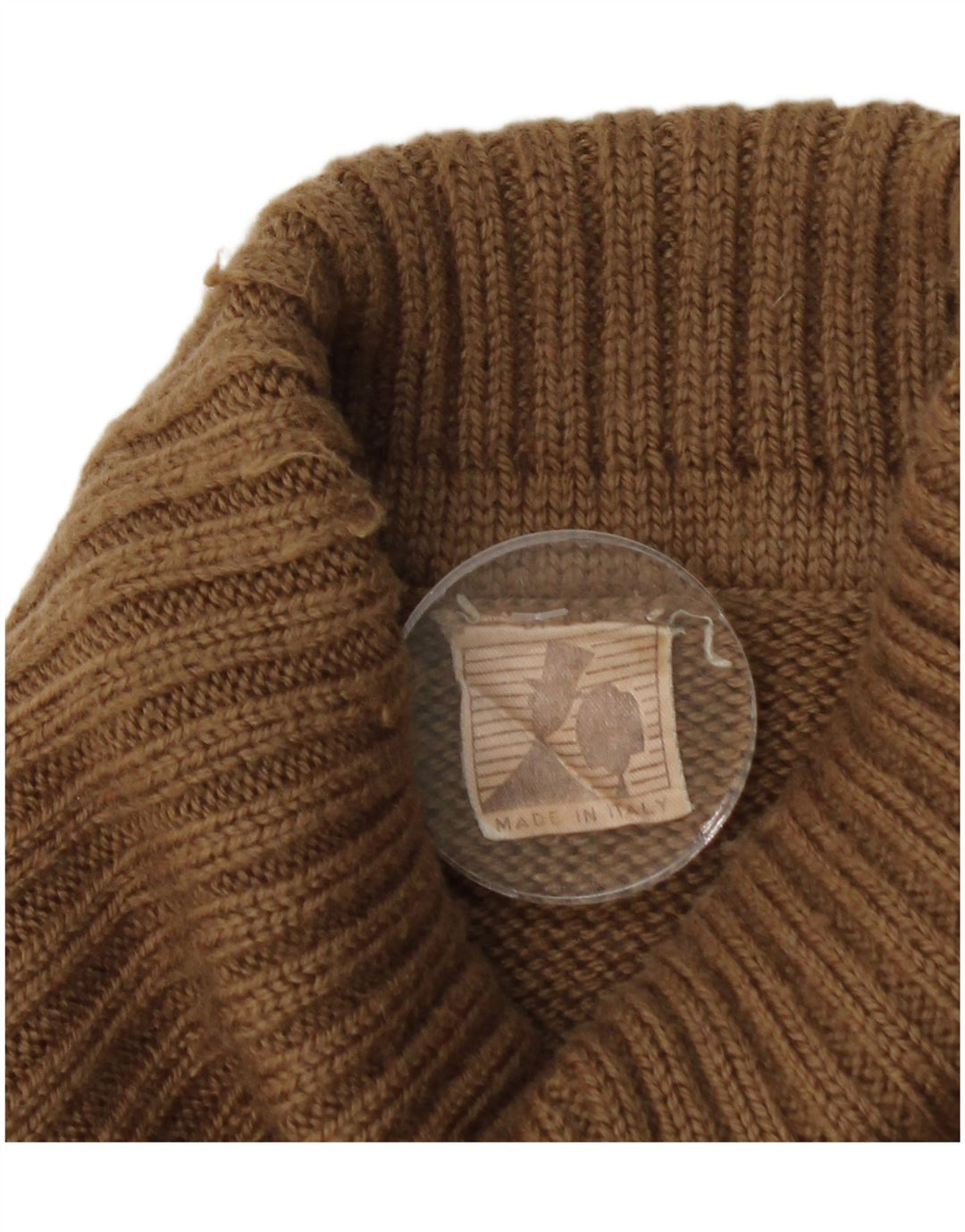 vintage Mens Roll Neck Jumper Pull Moyen Brun Fair Isle Laine