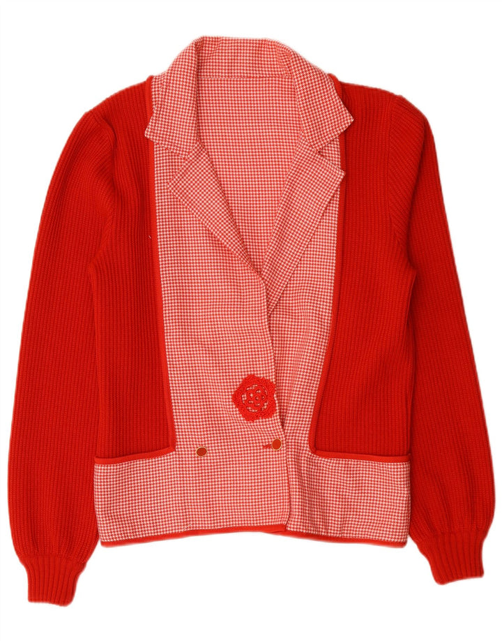 vintage Femme Double Breasted Blazer Veste UK 14 Moyen Rouge Pied-de-poule