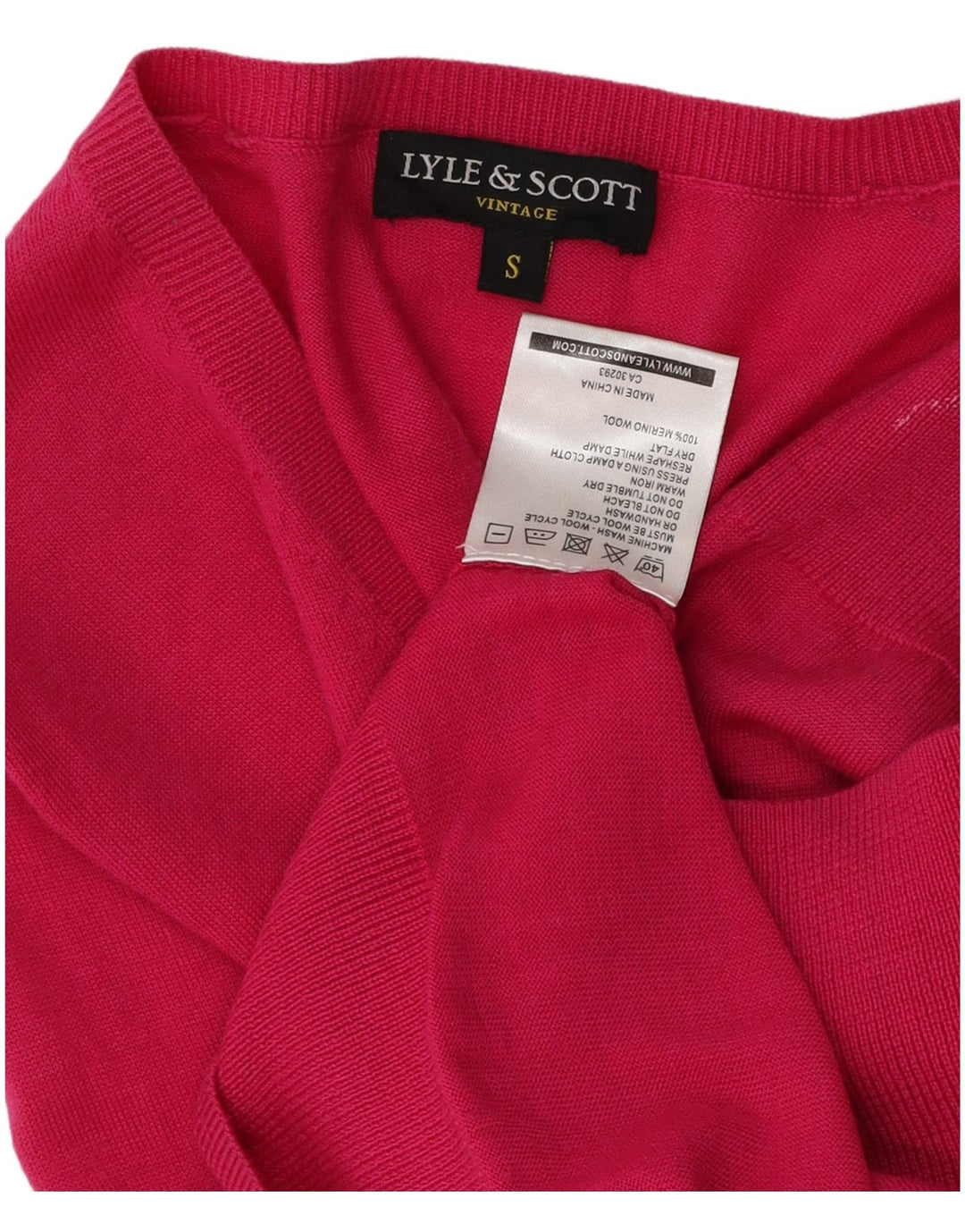 Lyle & Scott Pull col en V pour femme UK 10 Petite laine mérinos rose
