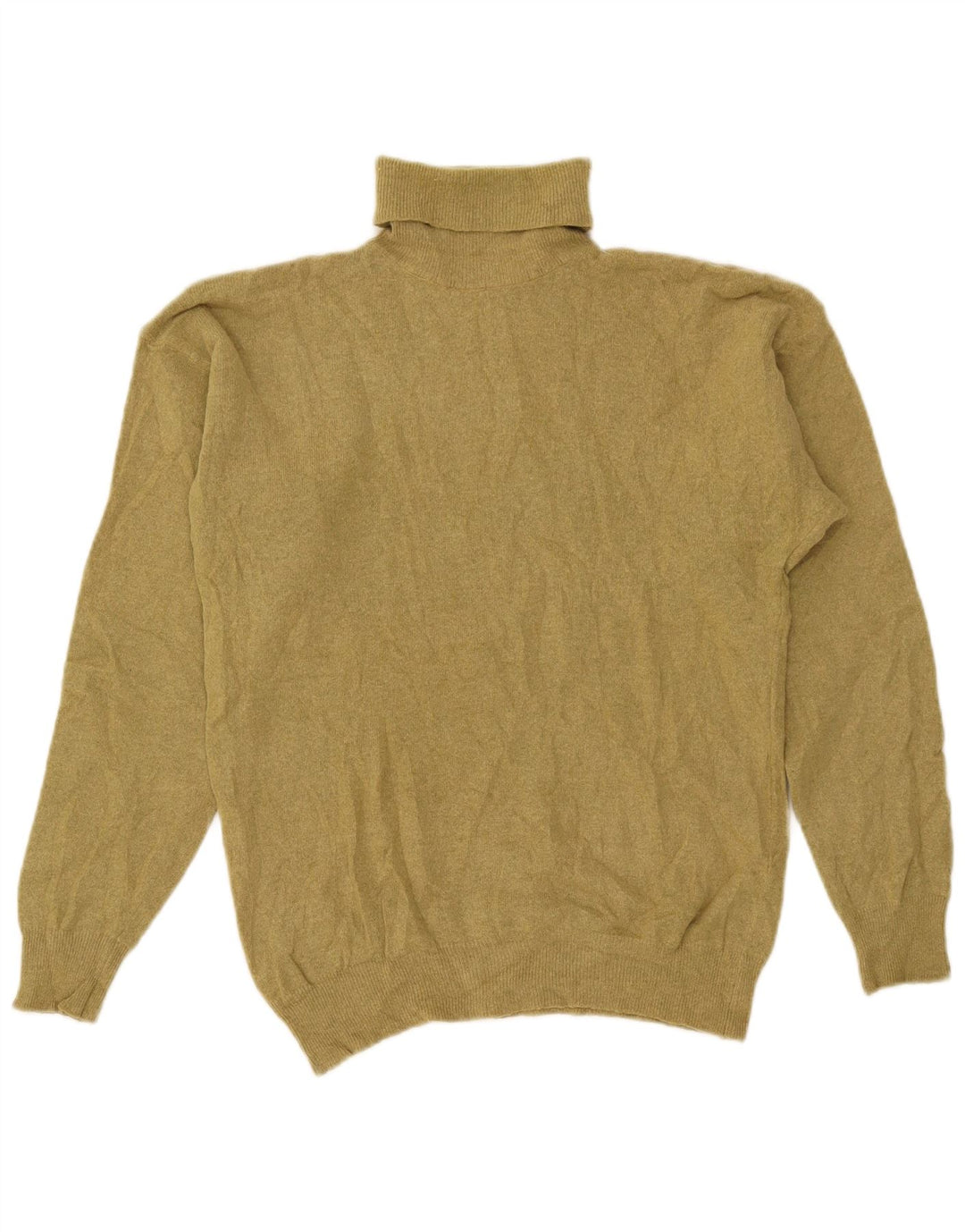 VINTAGE Pull col roulé femme UK 14 Laine d'agneau kaki moyen