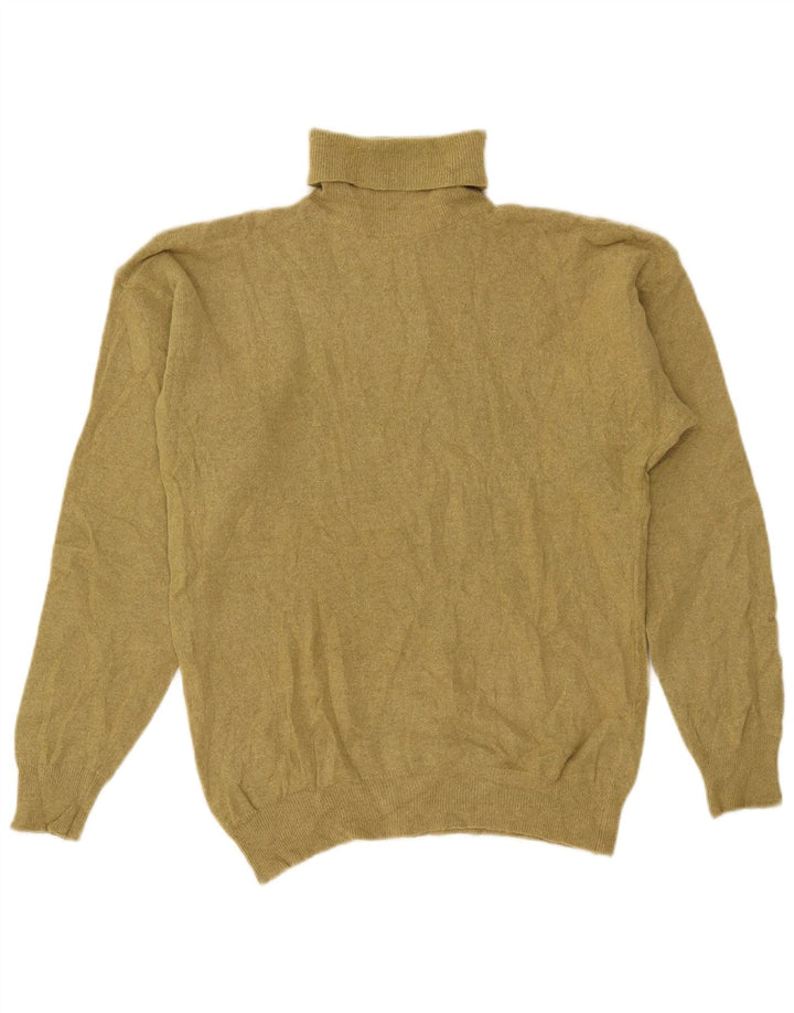 VINTAGE Pull col roulé femme UK 14 Laine d'agneau kaki moyen