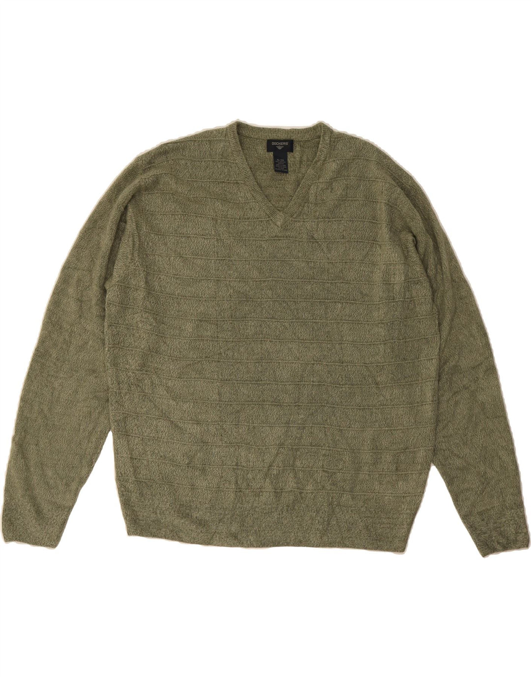 DOCKERS Mens V-Neck Jumper Sweater XL Khaki Acrylic Vintage Dockers and Second-Hand Dockers from Messina Hembry 