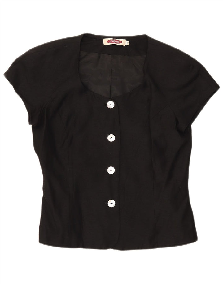L'Equipe Veste Blazer à Manches Courtes à 4 Boutons pour Femme IT 46 Large Noir