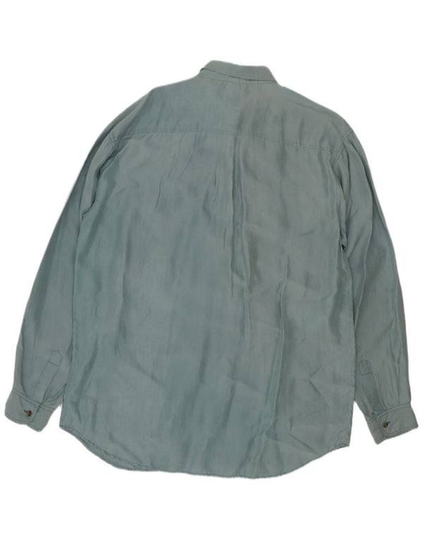 Chemise Homme Vintage Soie Bleu Moyen
