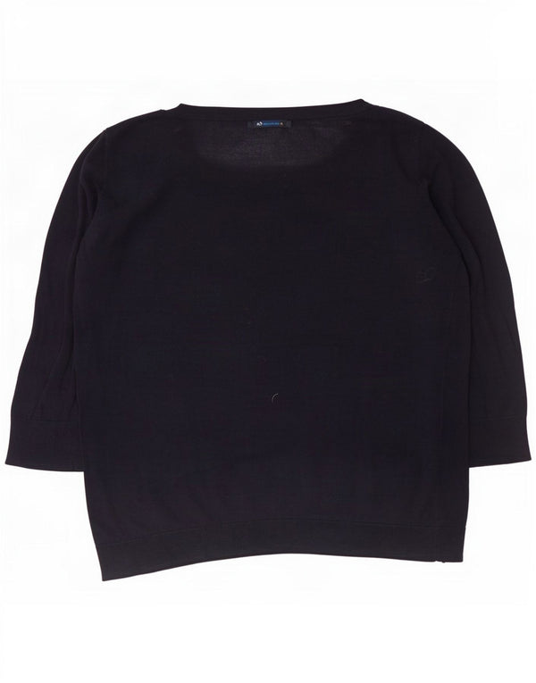 Benetton Pull à manches 3/4 et col bateau pour femme UK 12 Bleu marine moyen