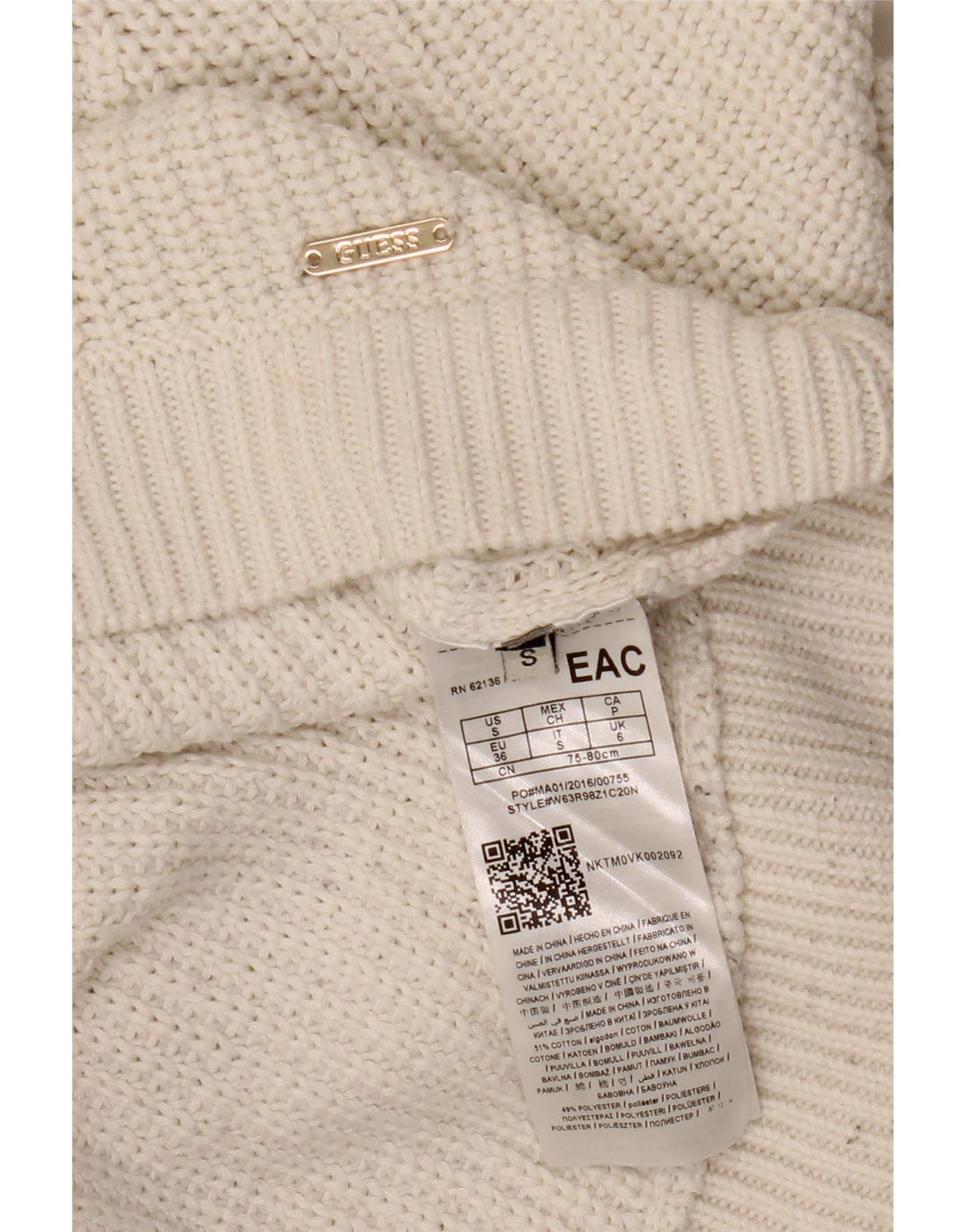 GUESS Pull surdimensionné à col bateau pour femme UK 6 Petit coton blanc