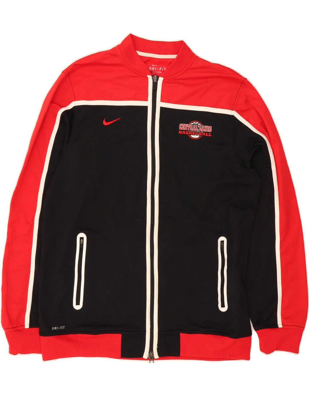 NIKE Mens Dri Fit Tracksuit Top Jacket Large Red Colourblock Polyester Vintage Nike and Second-Hand Nike from Messina Hembry 