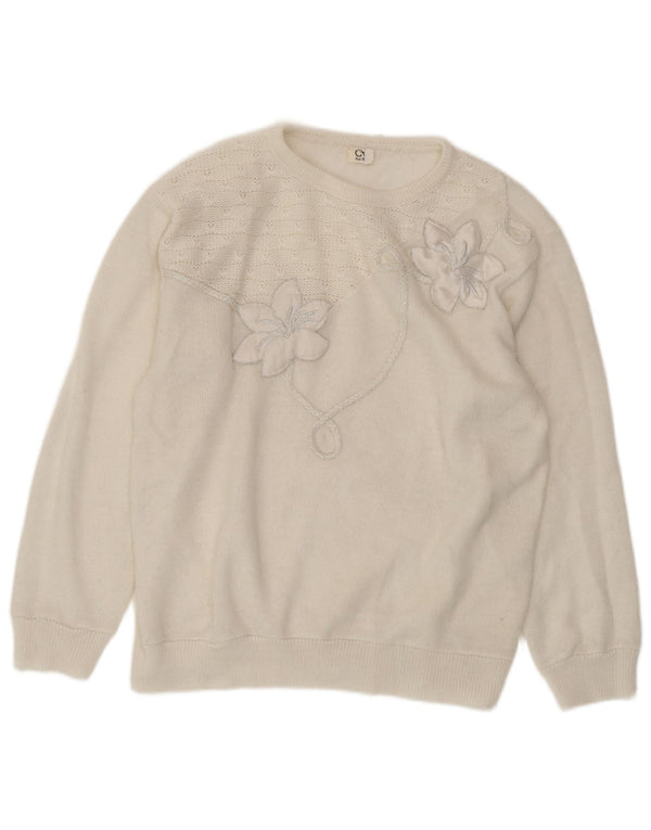 CHARLES VOGELE Pull col rond pour femme UK 18 XL Blanc Floral