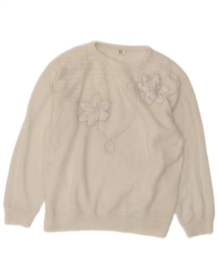 CHARLES VOGELE Pull col rond pour femme UK 18 XL Blanc Floral