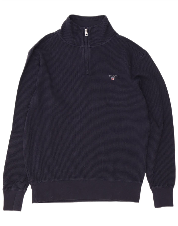 Gant Homme Zip Neck Sweatshirt Jumper Petit Bleu Marine Coton