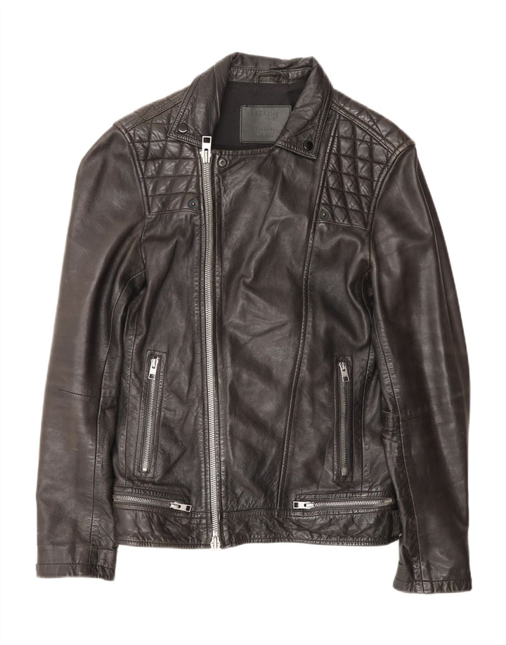 All Saints Veste de motard en cuir pour homme UK 36 Petit motard en cuir noir