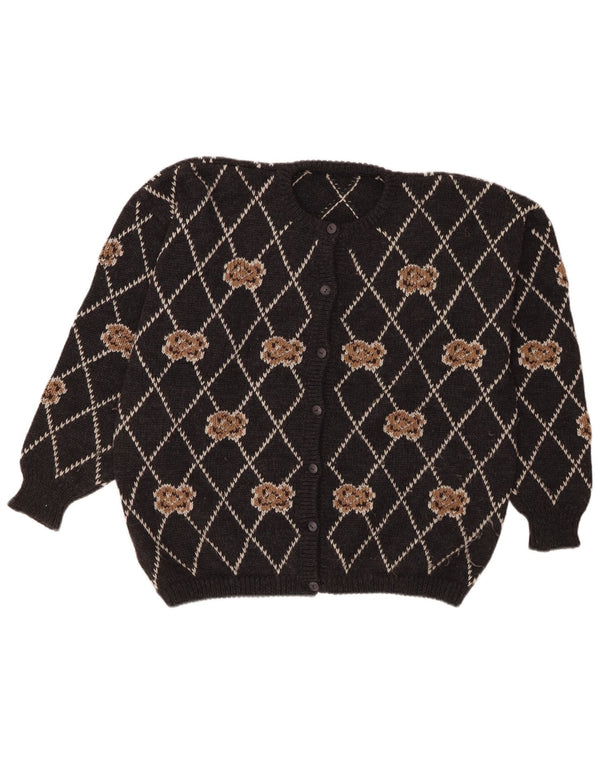 Vintage Cardigan surdimensionné pour femme UK 16 Grand Gris Argyle/Diamant
