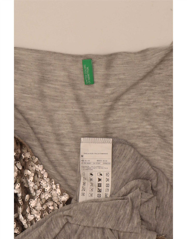 Benetton Débardeur à Paillettes Femme UK 44 Gris Moyen Viscose