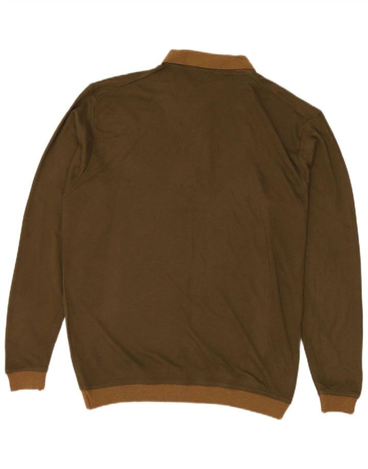 VINTAGE Pull col polo homme grand kaki acrylique