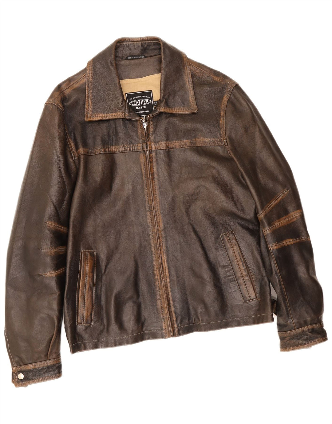 veste en cuir homme vintage IT 48 Marron moyen