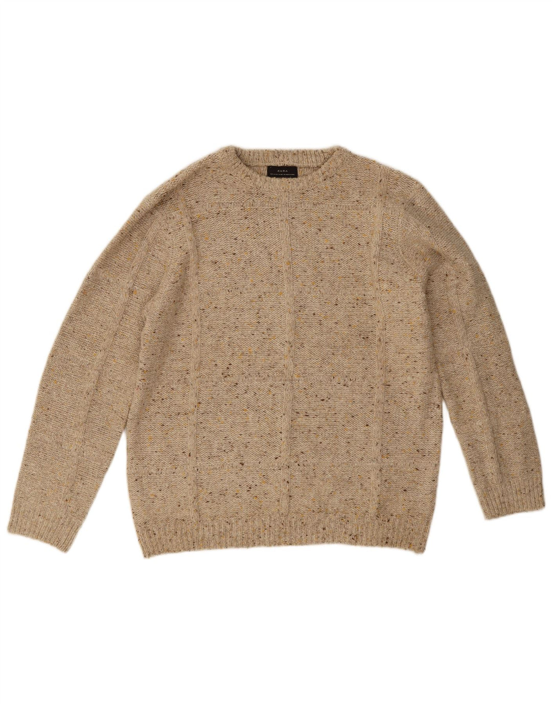 Pull Col Bateau Zara Homme Beige Moyen Moucheté