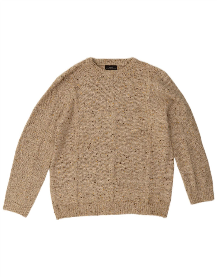 Pull Col Bateau Zara Homme Beige Moyen Moucheté
