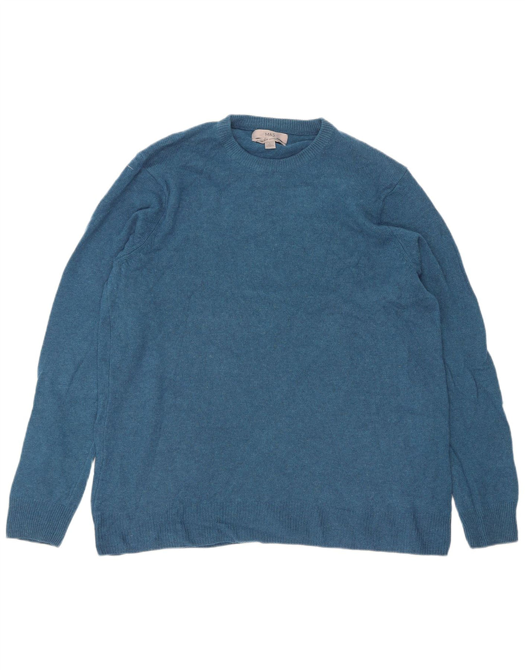 Marks & Spencer Pull à col rond pour homme en laine d'agneau bleue