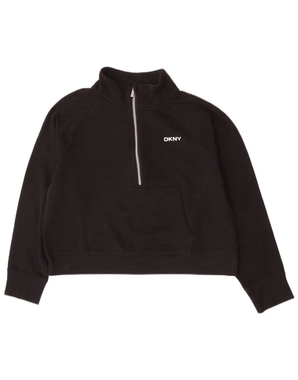 Dkny Sweat-shirt court à col zippé pour femme UK 16 Grand coton noir