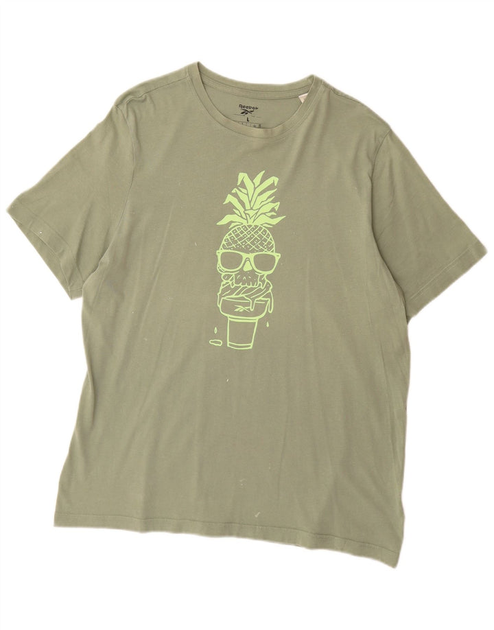 Reebok T-Shirt Graphique Homme Vert Large Coton