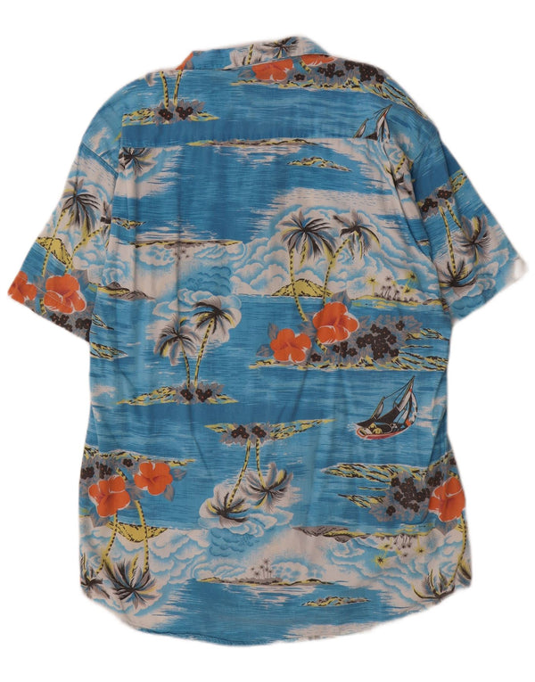 vintage Chemise à manches courtes pour hommes Bleu moyen Coton floral hawaïen