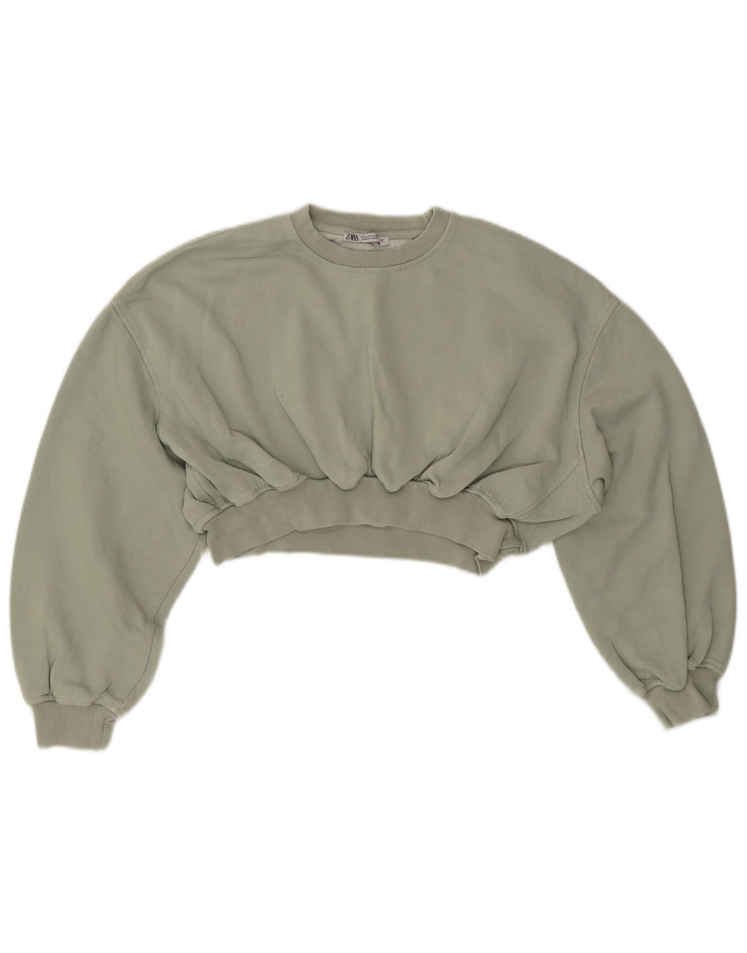 ZARA Femme Sweat-shirt court à manches 3/4 UK 14 Coton vert moyen