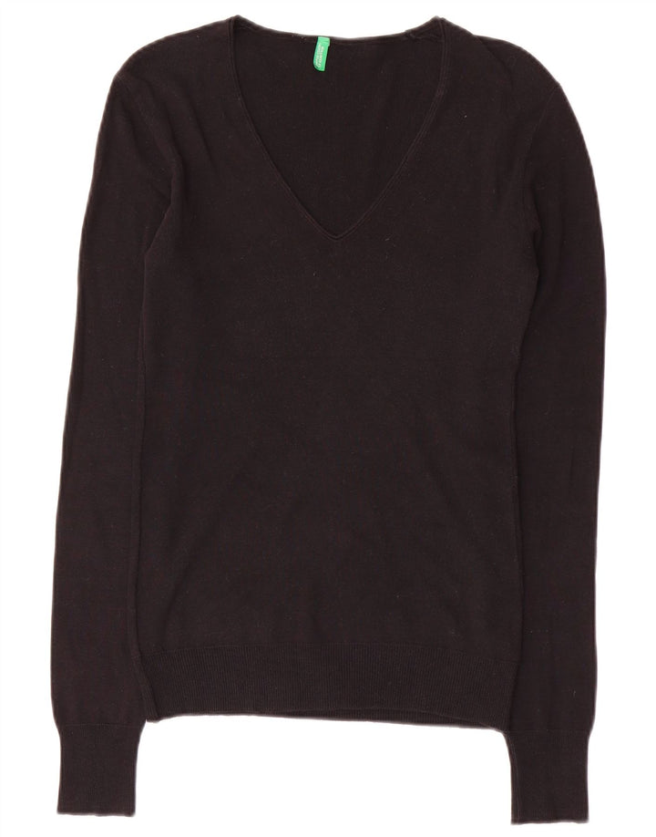 BENETTON Pull col V pour femme UK 10 Small Noir