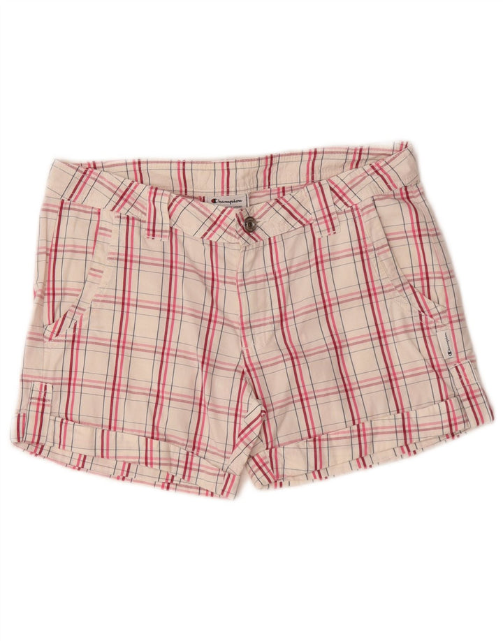 Champion Short Chino Femme Petit W27 Coton à Carreaux Blanc