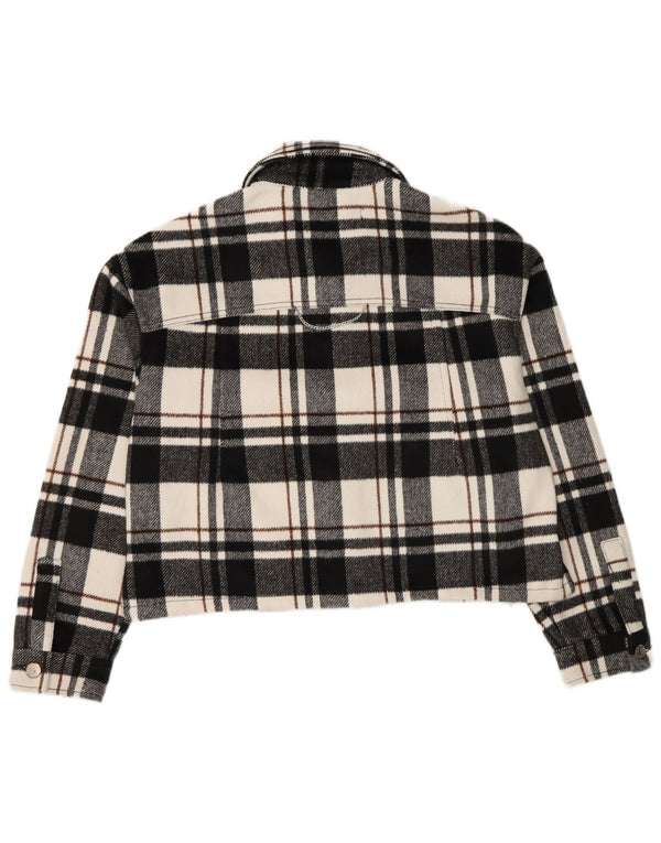 Zara Womens Crop Oversize Bomber Jacket UK 6 XS Noir Check Polyester