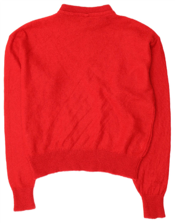 vintage Femmes Turtle Neck Jumper Pull UK 12 Medium Red Colourblock