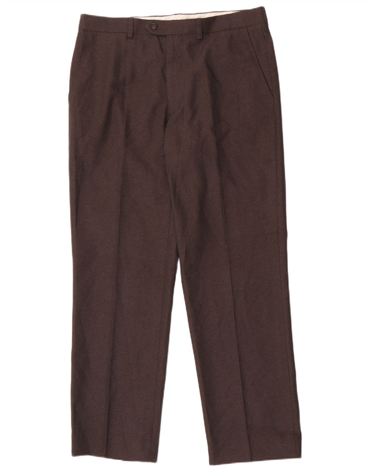 Marks & Spencer Pantalon de costume droit pour homme W34 L31 Marron à chevrons