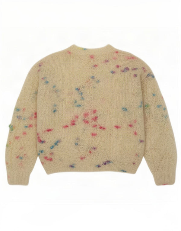 vintage Femme Crew Neck Jumper Pull UK 14 Moyen Beige Moucheté